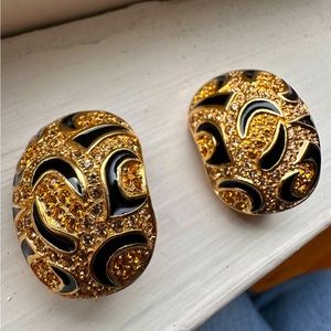 EA55 VTG 18k gold plate Christian Dior leopard crystal & citrine earrings
